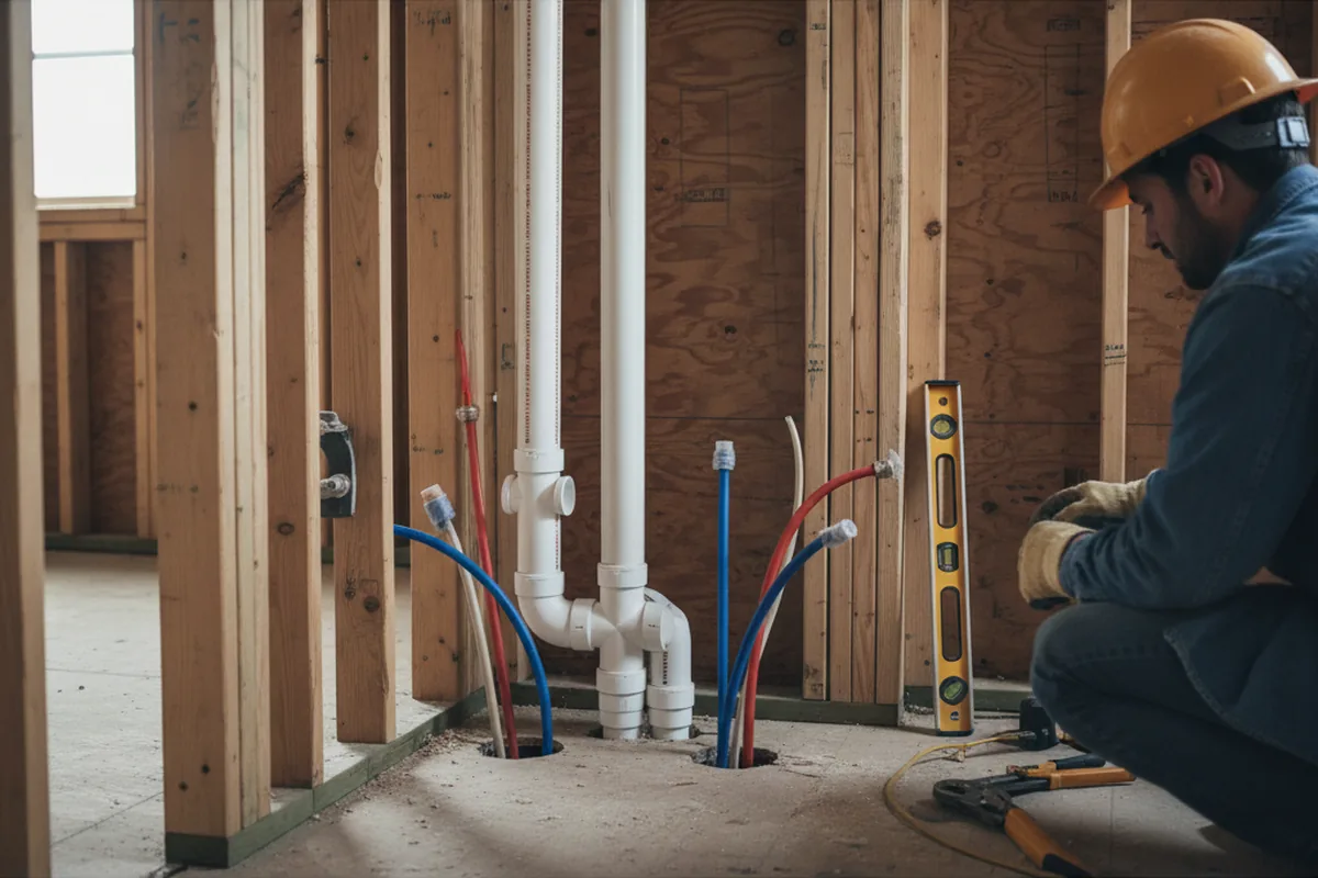 Drain and supply rough-in during Leak Detection in West Alton